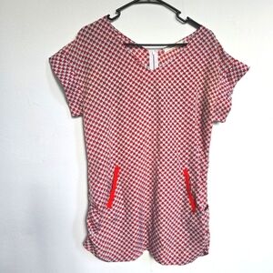 Clothing Co Red Blue Heart Patterned Women's Tunic Shirt Dress Medium